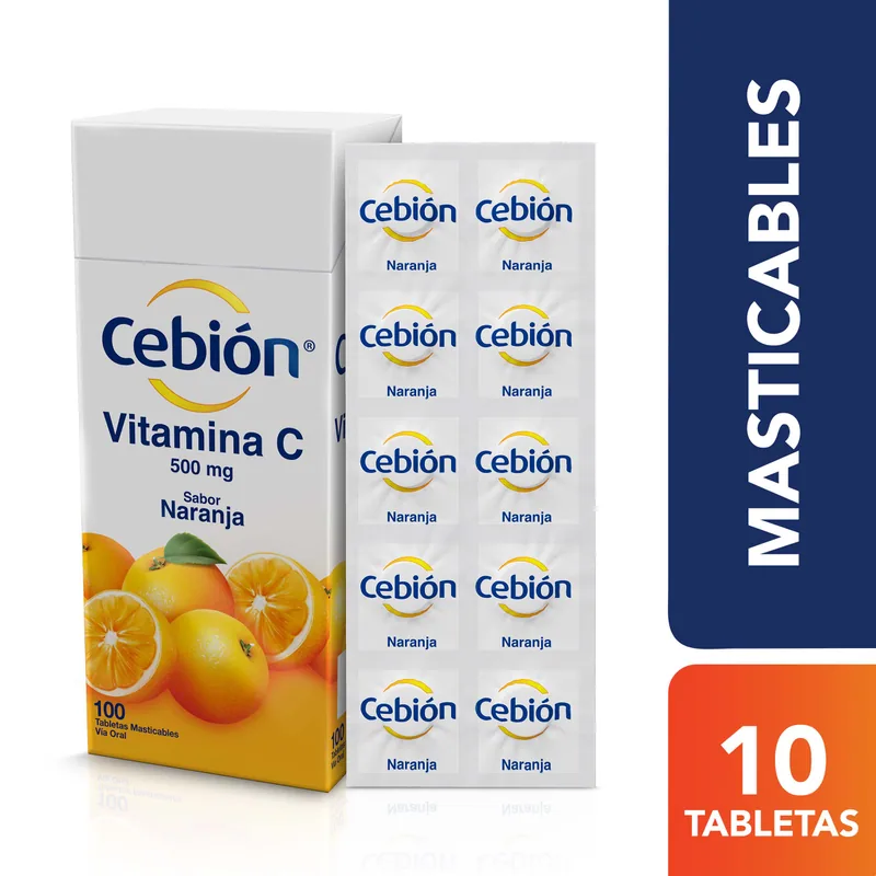 Cebión Masticable Naranja 100 tabletas