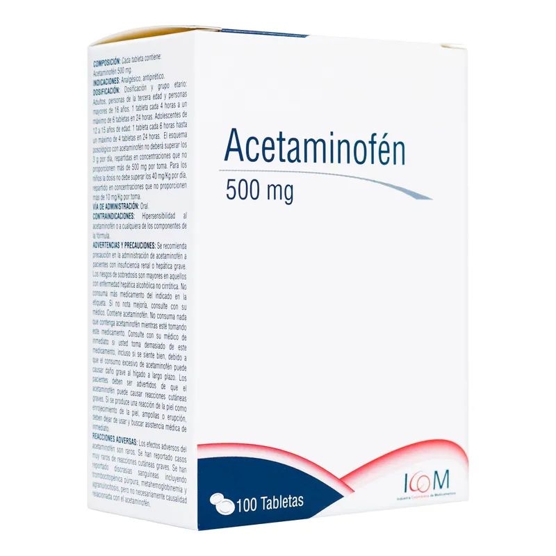 Acetaminofén 500 mg 100 tabletas ICOM