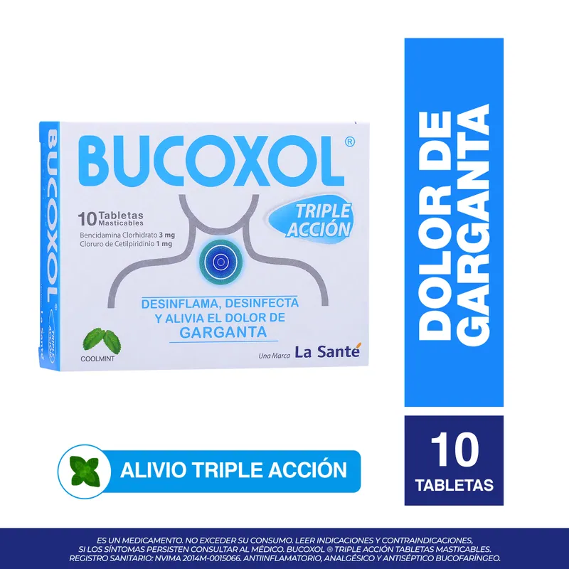 Bucoxol Triple acción Coolmint 10 tabletas