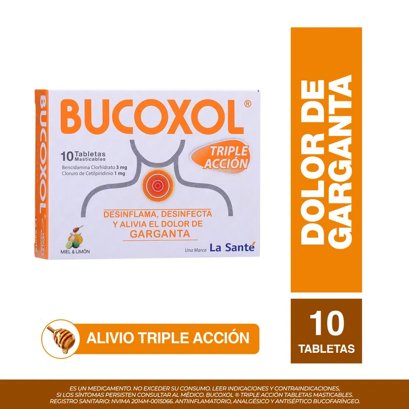 Bucoxol Triple acción Miel limón 10 tabletas