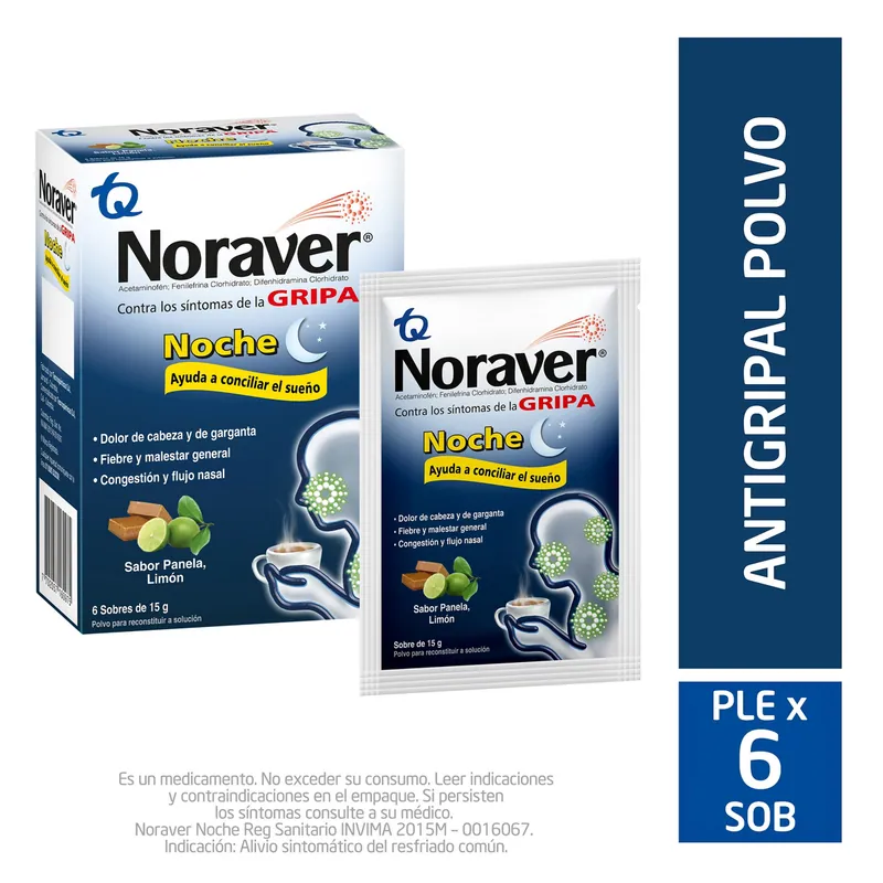 Noraver Gripa Bebida Noche 15 g 6 sobres