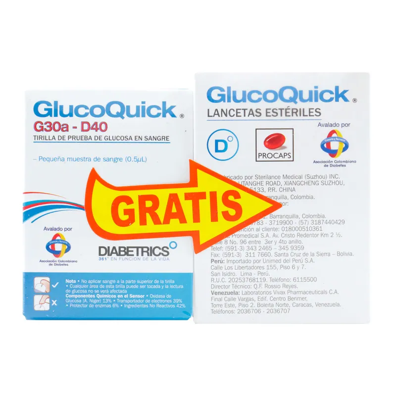 Tiras Reac Glucoquick 50 gotas Lancetas 50