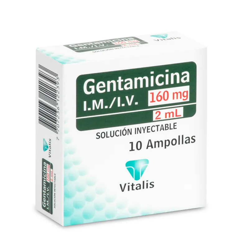 Gentamicina 160 mg/2 mL 10 ampollas VT