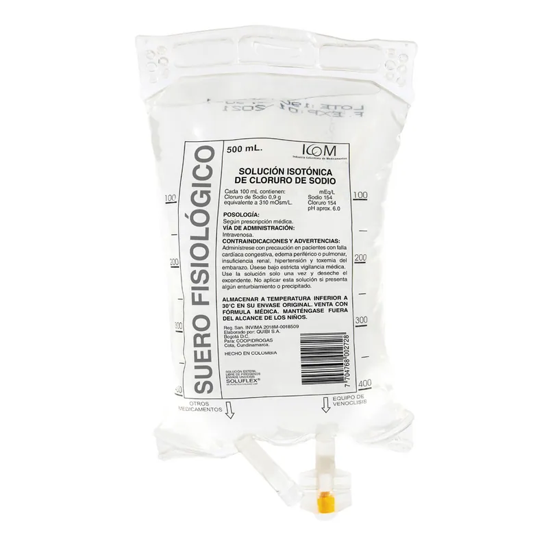 Suero fisiológico 500 mL Bolsa ICOM
