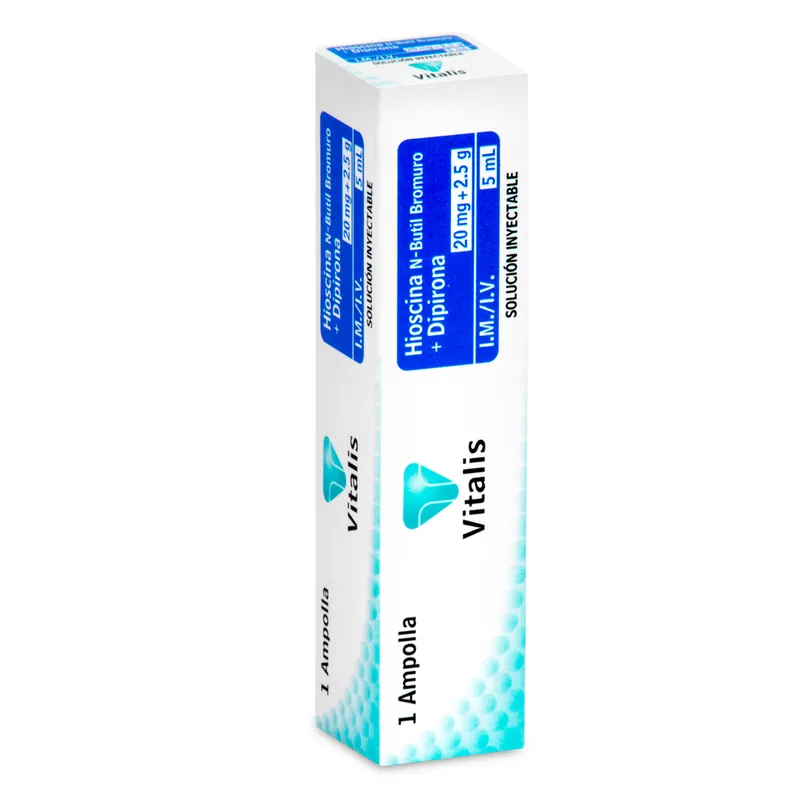 Hioscina+dipirona 20 mg+2.5 g/5 mL 1amp VT