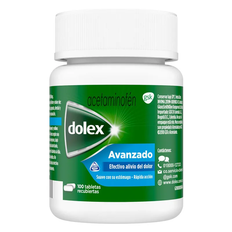 Dolex Avanzado 500 mg frasco 100 tabletas Recub
