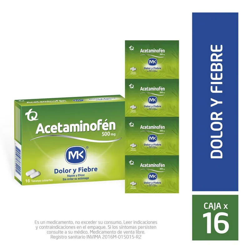 Acetaminofén 500 mg 16 tabletas MK