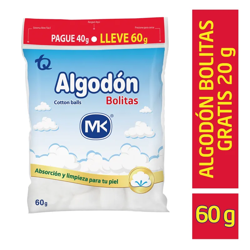 Algodón MK Pomos Bolsa 40 Gra Grat 20 g