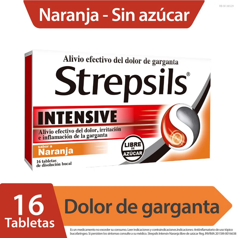 Strepsils Intens Naranja sin Azuc 16 tabletas