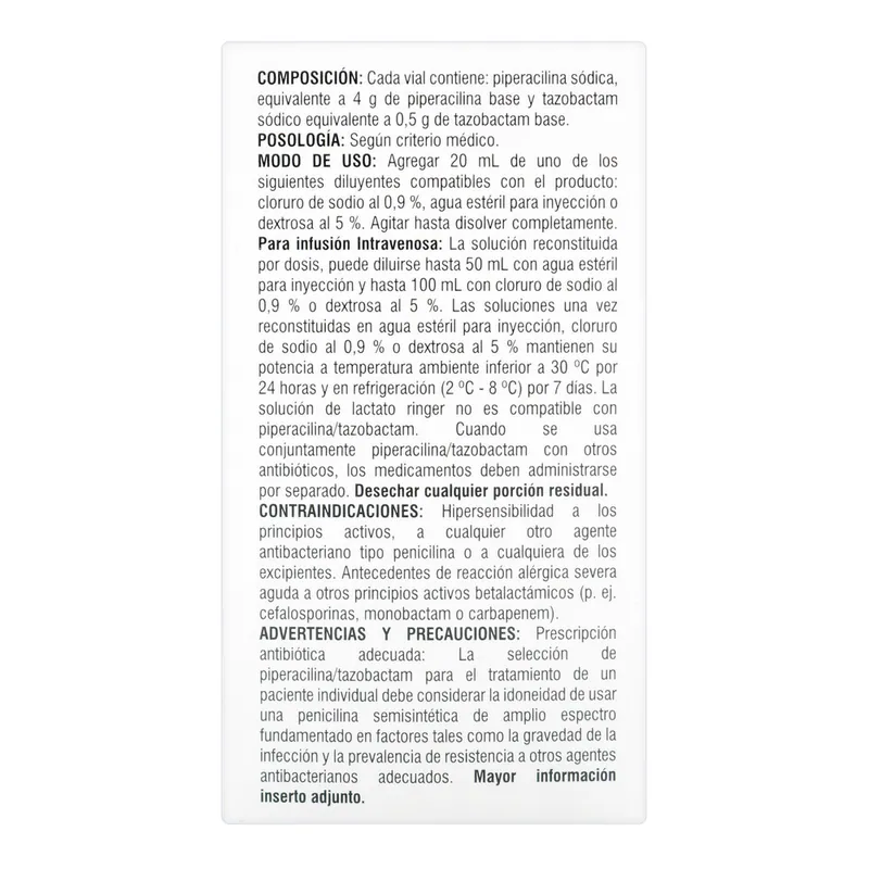 Piperacilina 4 G+tazobactam 0.5 g 1 ampolla VT