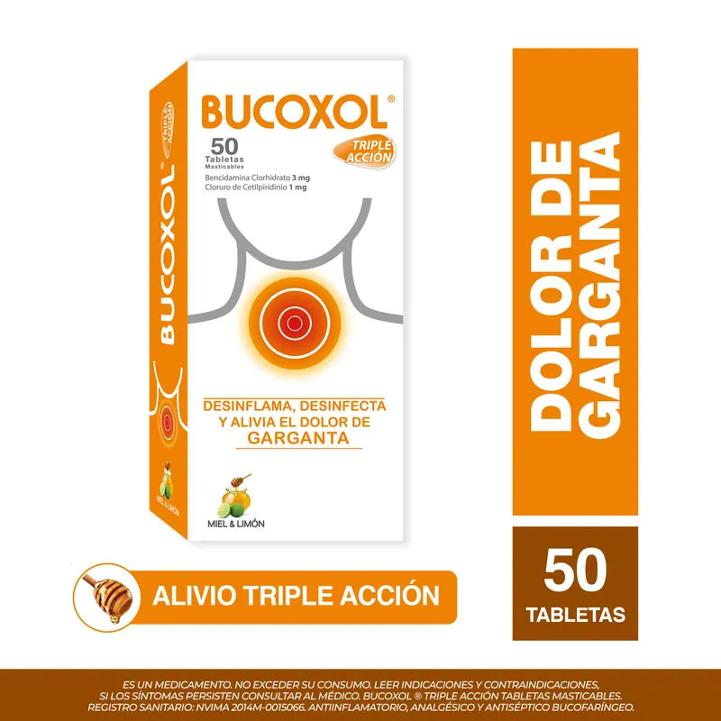 Bucoxol Triple acción Miel limón 50 tabletas