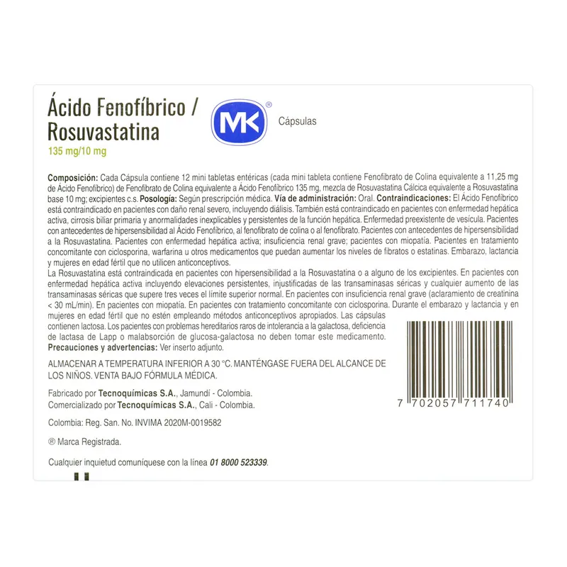 Ácido Feno 135 Mg+rosuvast 10 mg 30 cápsulas MK