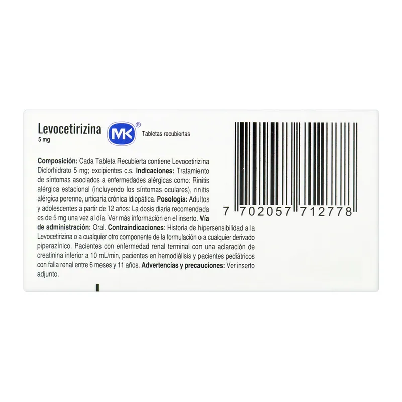 Levocetirizina 5 mg 10 tabletas MK