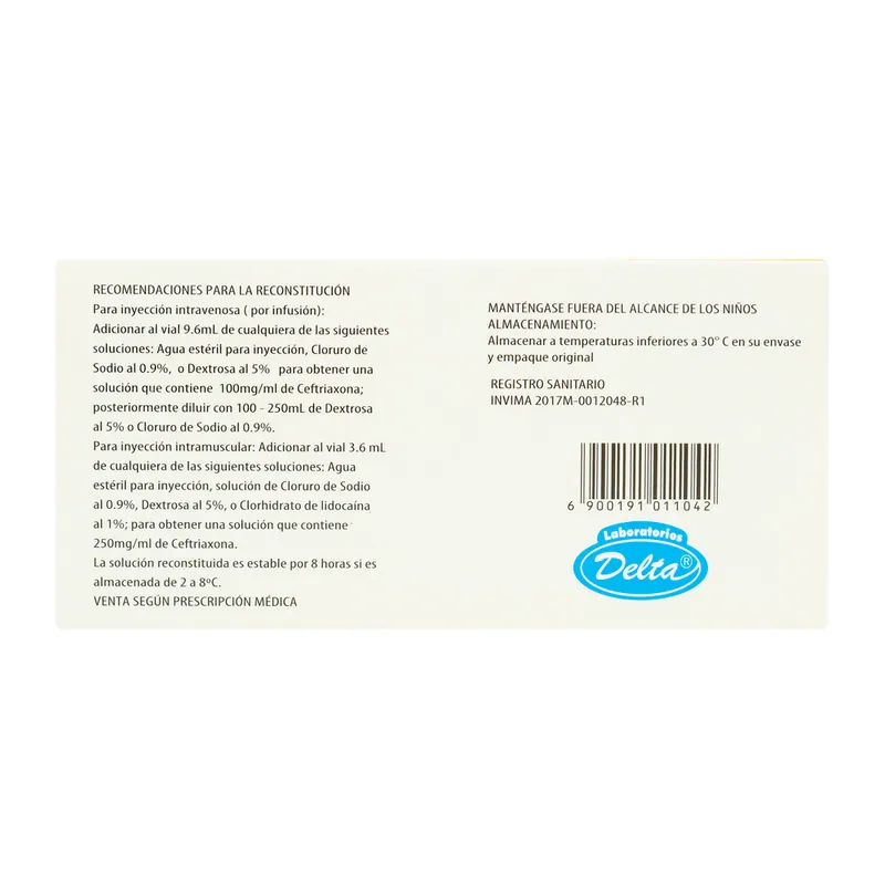 Ceftriaxona Ceftridelt 10 ampolla