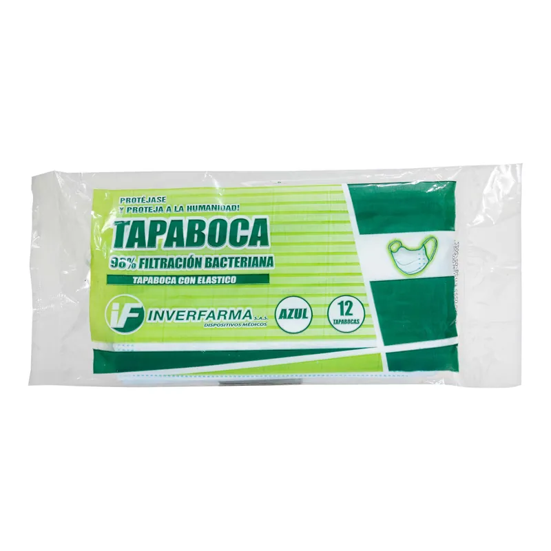 Tapaboca Azul 12 unidades Inverfarma