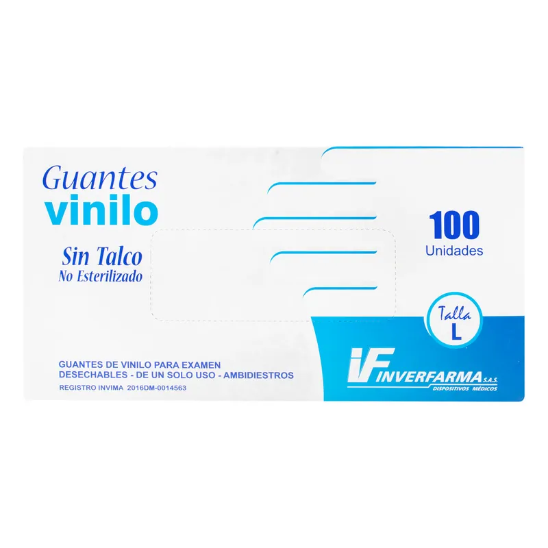 Guante de Vinilo T L 100 unidades Inverfarma