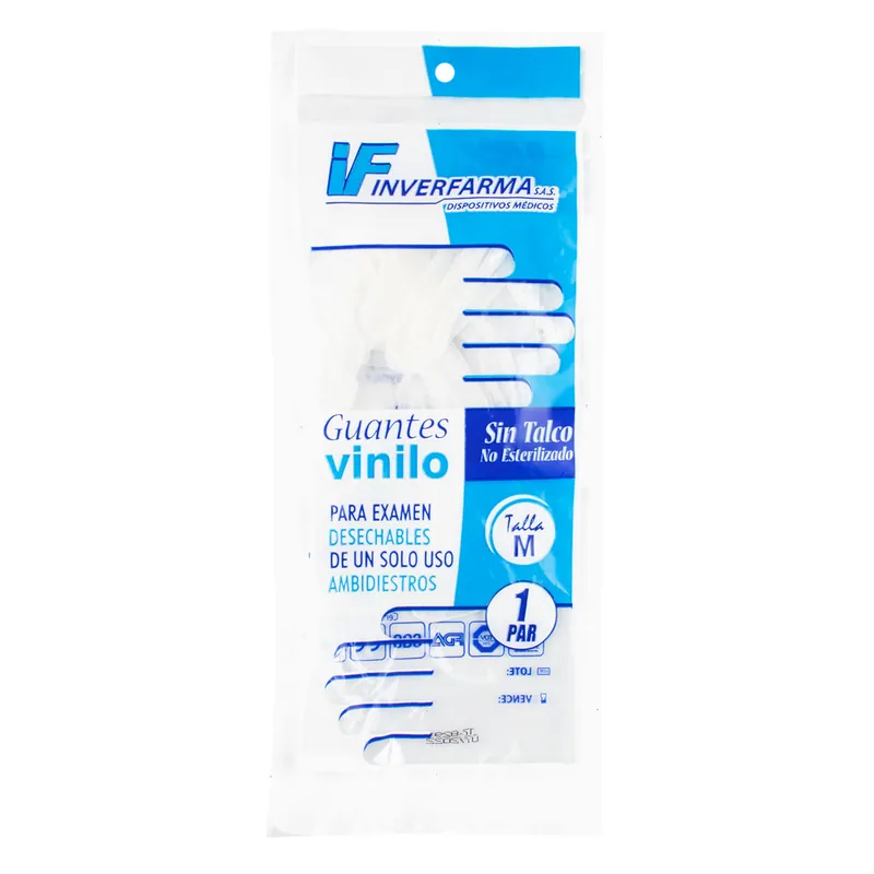 Guante Vinilo 7 1/2 T M 1 Par Inverfarma