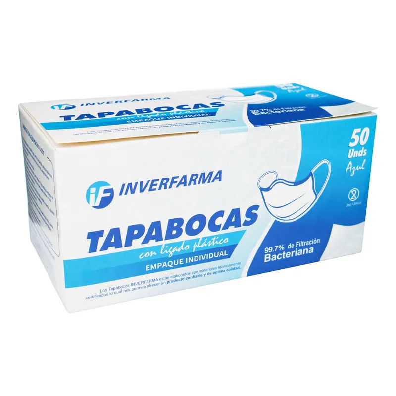 Tapaboca Azul 50 unidades Emp Ind Inverfarma