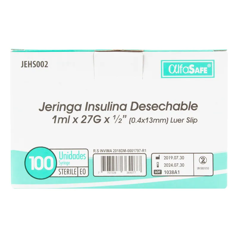 Jeringa Alfa Ins 1 mL 27gx1/2(13mm)100un