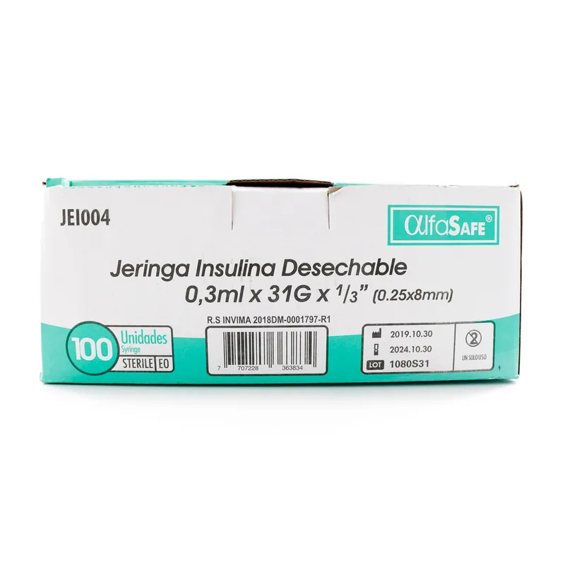 Jeringa Alfa Ins 0.3 mL 31gx1/3 8mm 100un