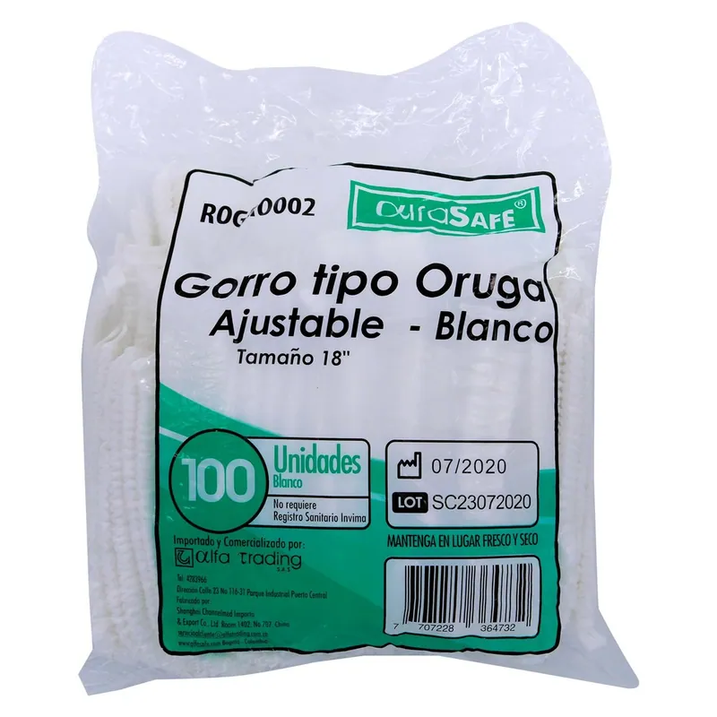 Gorro Tipo Oruga Blanco Alfa 100 unidades