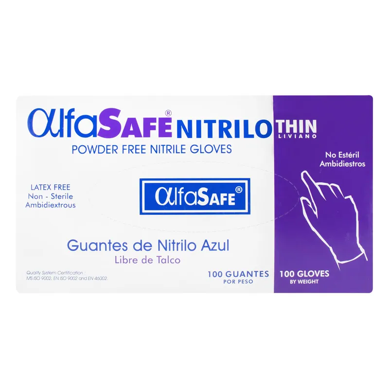 Guante Nitrilo Alfa Liv Azul T S 100 unidades