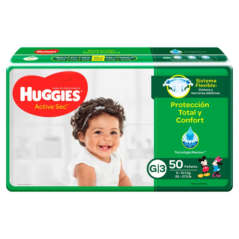 Pan Huggies Active Sec Et 3 Gde 50 unidades