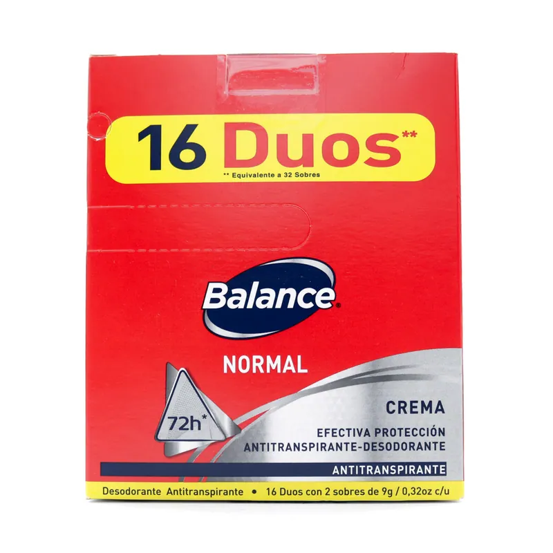 Desodorante Balance crema Normal Duo 16 sobres