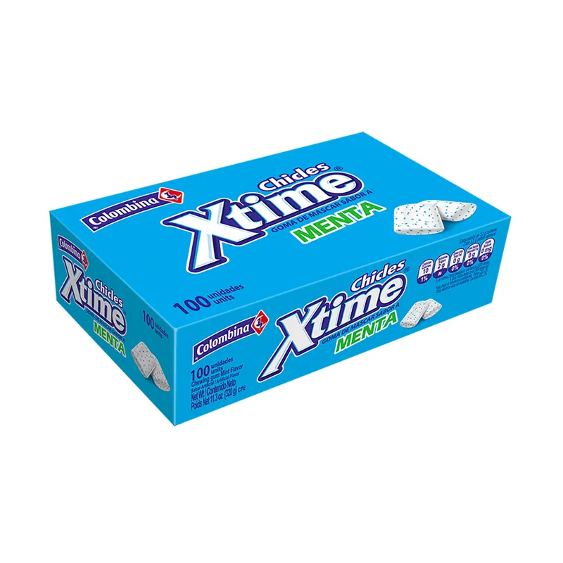 Chicle Xtime Menta Display 100 Unidades