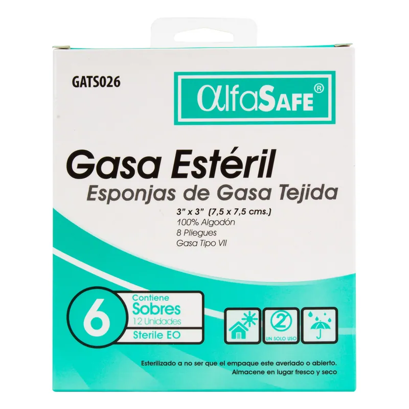 Gasa Alfa Esteril Tejida 3x3 6 sobres