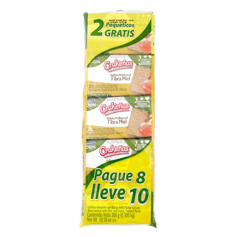 Galletas Crakenas Fibra Miel PG 8 Ll 10