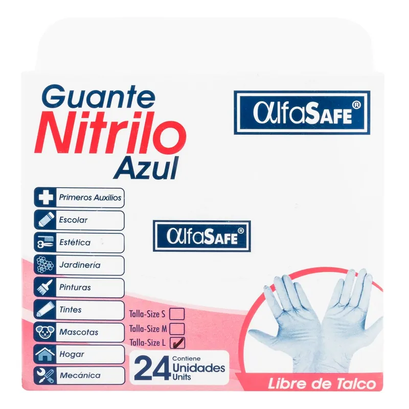 Guante Exam Nitrilo Azul Alfa T L 24 unidades