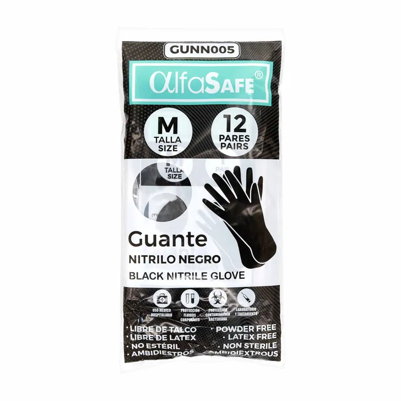 Guantes Alfasafe Negro Talla M 12 unidades