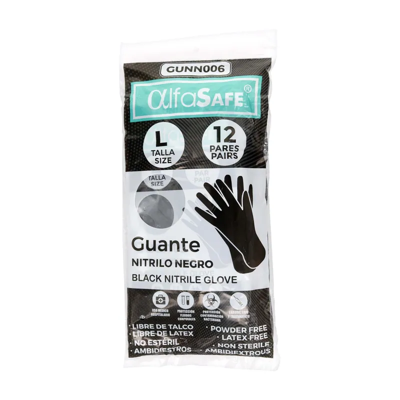 Guantes Alfasafe Negro Talla L 12 unidades