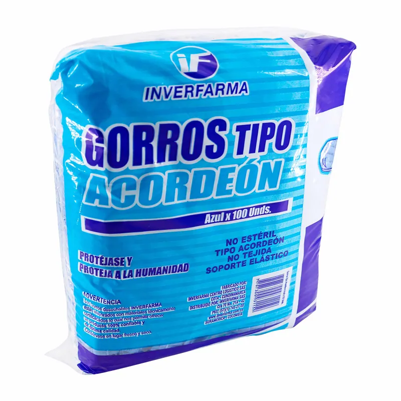 Gorro Acordeon Azul 100 unidades Inverfarma