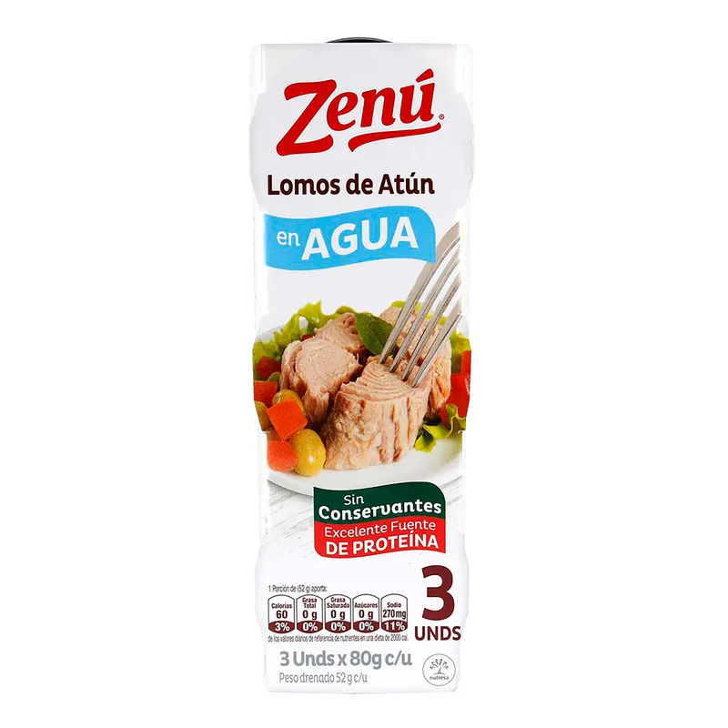 Atun Zenu en Agua Lomito 80 g 3 unidades