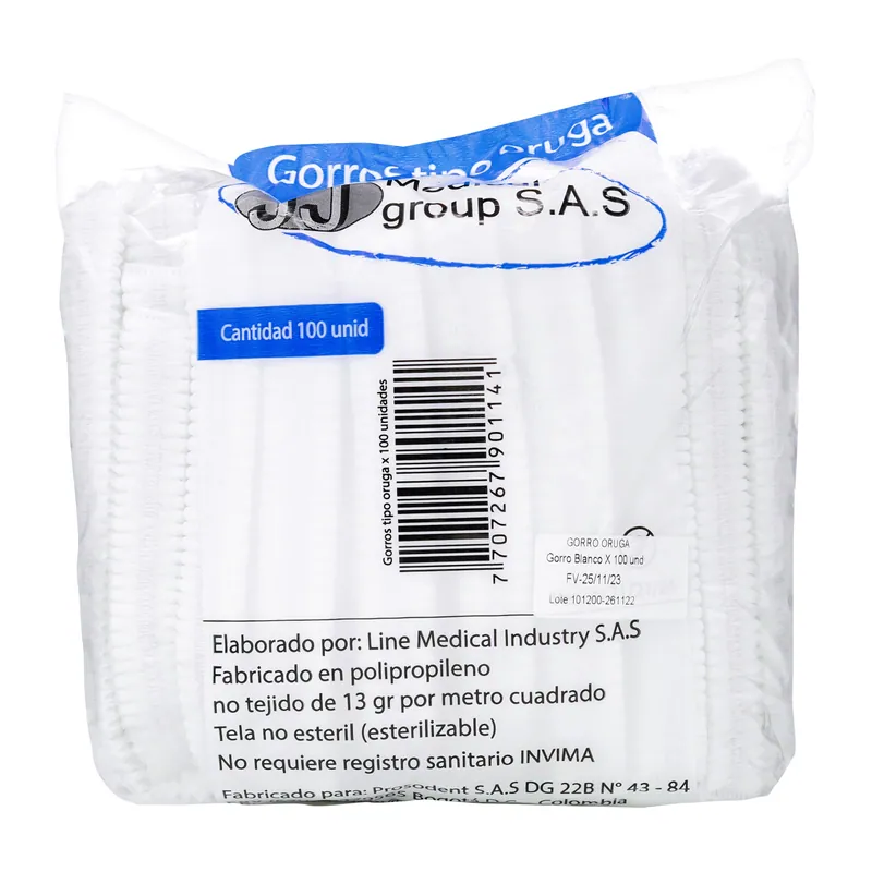 Gorros Medline Des Oruga Blanco 100 unidades
