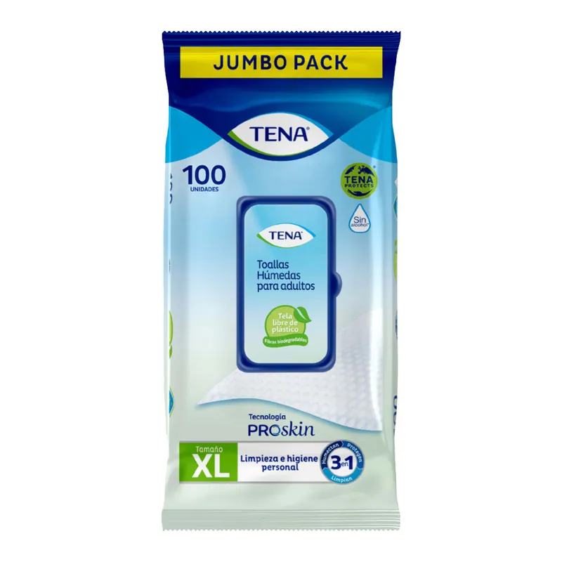 Toallas Humedas Tena 3 en 1 100 unidades Eco