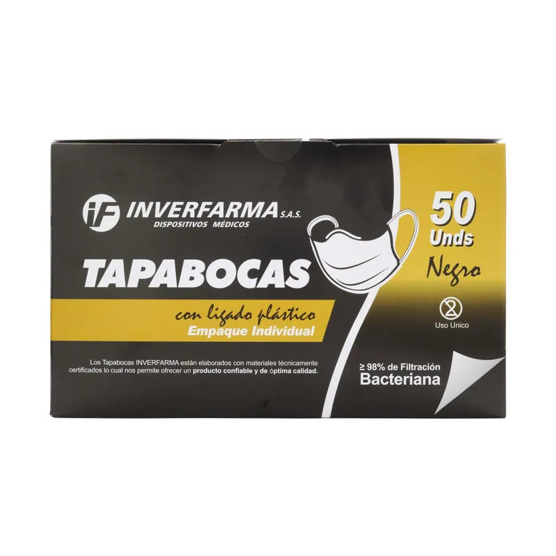 Tapaboca Negro 50 unidades Emp Ind Inverfarma